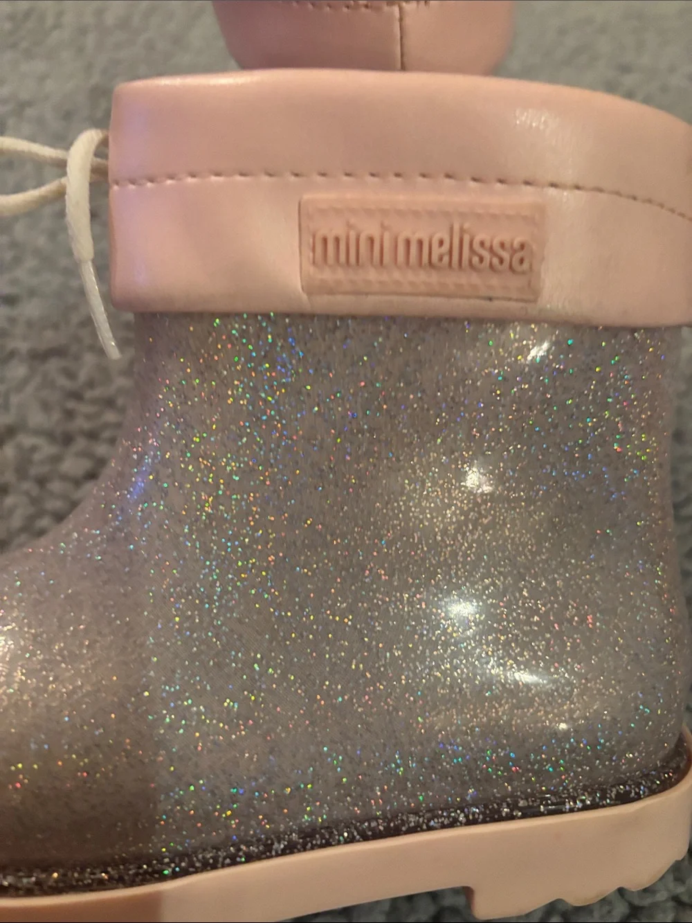 Mini Melissa Glitter Pink Cuff Rain Boots with Bow